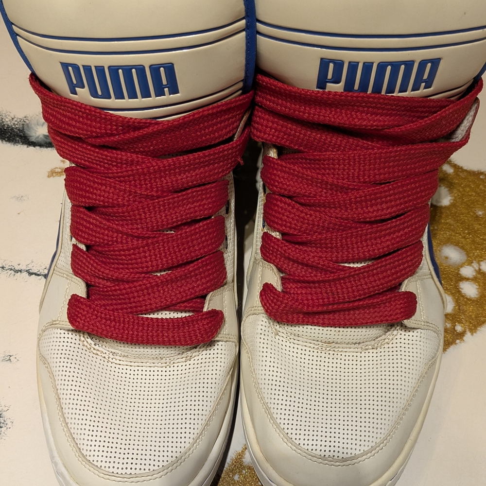 Puma White and Red High-Top Sneakers
